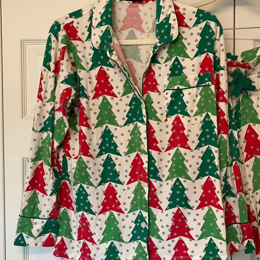 J. Crew Red and Green Tree Print Pajamas - Picture 4 of 11